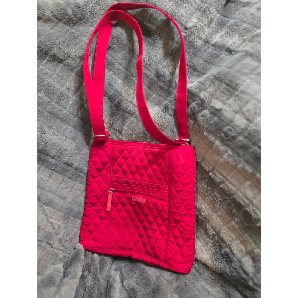Vera Bradley Red Quilted Microfiber Crossbody Bag Polka Dot Lining